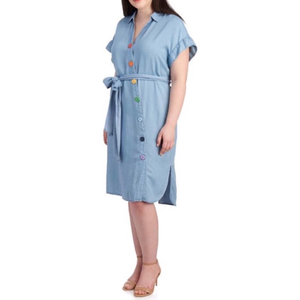 CHELSEA & THEODORE Rainbow Button Chambray Dress - Picture 2 of 10